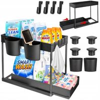 ORGANIZER REGAŁ POD ZLEW UMYWALKĘ 2 POZIOMY SZUFLADA PÓŁKA HACZYKI KOSZE