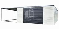 GARAŻ BLASZANY 6m x 6m poziom - wiata - spad tył - Brama uchylna + drzwi - czarny + biały
