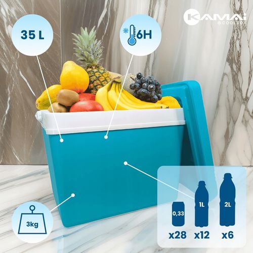 LODÓWKA TURYSTYCZNA 35L TURKUSOWA na WKŁADY MROŻĄCE do auta KAMPERA łodzi na Arena.pl