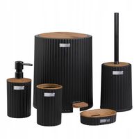 Zestaw łazienkowy 5 elementów Coliseum komplet do WC czarny drewno kosz