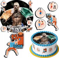 ZESTAW OPŁATEK NA TORT 20CM + 17 POSTACI - MMA HOBBY + IMIĘ 15CM 18CM