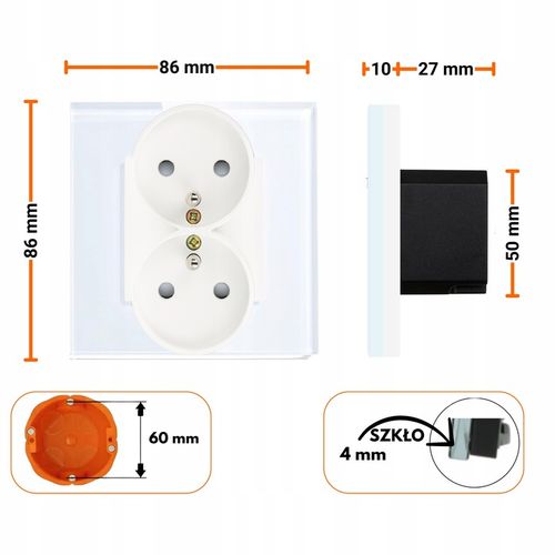 GNIAZDKO GNIAZDO SZKLANE Z BOLCEM PODWÓJNE GNIAZDKA KONTAKTY BIAŁE 1F na Arena.pl