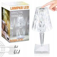 KRYSZTAŁOWA LAMPKA NOCNA STOŁOWA LED DIAMENTOWA DOTYKOWA USB 3 KOLORY