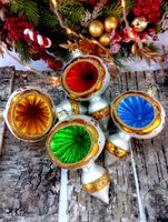 ZESTAW 4 SZT PRL Bombki Szklane REFLEKTORY,SOPLE Polskie Ręcznie MALOWANE