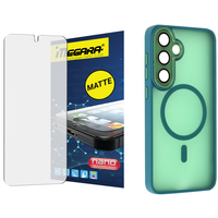 szkło hybrydowe do samsung galaxy s25 matowe + magsafe etui zielone