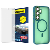 szkło hybrydowe do samsung galaxy s25 matowe + magsafe etui zielone