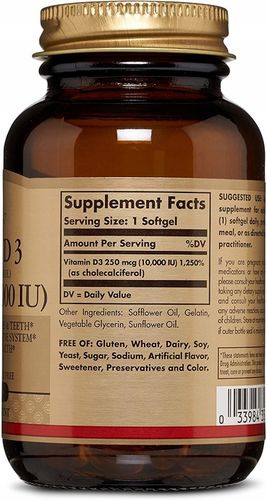 SOLGAR Witamina D3 10000 IU 120 Kapsułek Softgels 250mcg na Arena.pl