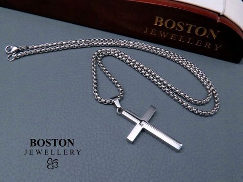 SREBRNY ŁAŃCUSZEK Z KRZYŻYKIEM STAL CHIRURGICZNA 316L SPLOT KRÓLEWSKI 60CM na Arena.pl