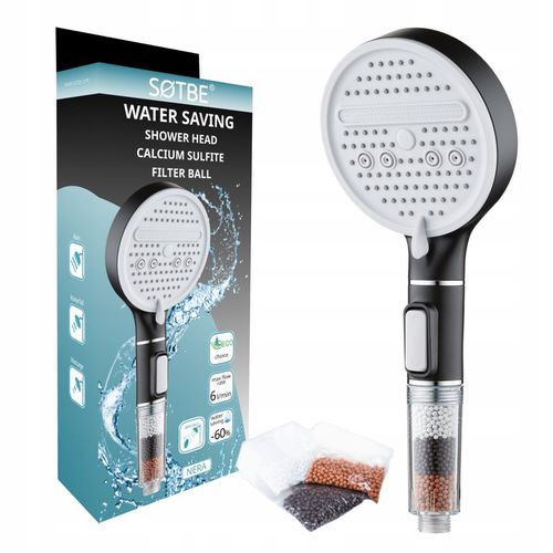 Słuchawka prysznicowa z jonizacją i filtrem Oszczędność Wody Czarna SOTBE na Arena.pl