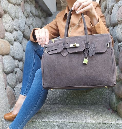 Torebka Włoska CZEKOLADOWA Kuferek SKÓRA ZAMSZ NATURALNY Vera Pelle+pasek na Arena.pl