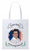 Mateusz Morawiecki Pis Torba Eco Biała Shopper Z Nadrukiem Ze Zdjęciem