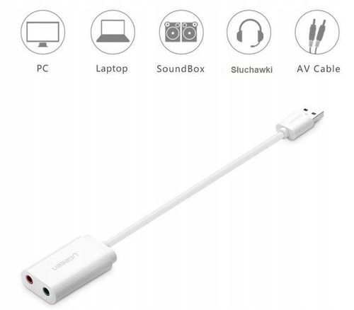UGREEN Zewnętrzna Karta Dźwiękowa Adapter Hub USB Do 2x Minijack 3,5mm 15cm na Arena.pl