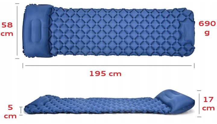 ULTRALEKKA MATA WBUDOWANA POMPKA KARIMATA GRUBY WYGODNY MATERAC ŁÓŻKO BLUE zdjęcie 9