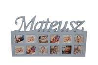 Multiramka ramka na zdjęcia z napisem imię dziecka mdf 12 zdjęć