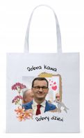 Mateusz Morawiecki Pis Torba Eco Biała Shopper Z Nadrukiem Ze Zdjęciem