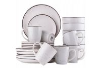 SERWIS OBIADOWY + KUBKI KAMIONKA JASNY SZARY NAKRAPIANY DLA 6 OS. 24 EL.