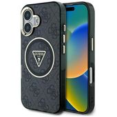 Etui Guess IML Metal Glitter 4G Circle Triangle MagSafe do iPhone 16 czarny