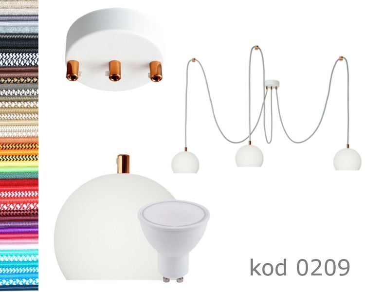 LAMPA kula biała z miedzią pająk 3 wisząca + GU10 zdjęcie 1