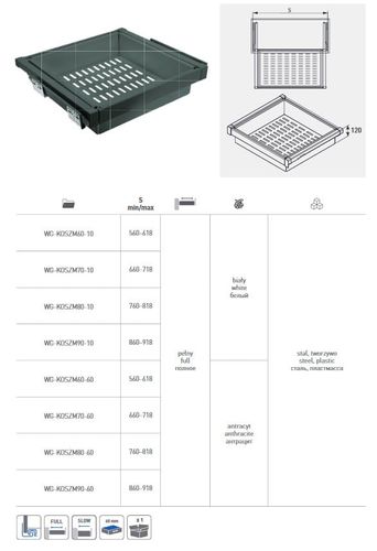 Szuflada z koszem metalowym do szafy ELITE 700mm, cichy domyk na Arena.pl