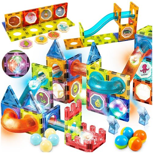 KLOCKI MAGNETYCZNE KONSTRUKCYJNE ŚWIECĄCY TOR Dla Dzieci MAGNETIC TILES 75 na Arena.pl
