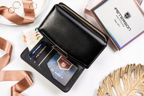 PETERSON portfel damski poziomy RFID STOP portmonetka na zatrzask czarny na Arena.pl