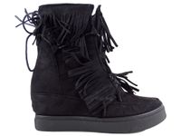 Botki damskie na koturnie podeszwie z frędzlami 40