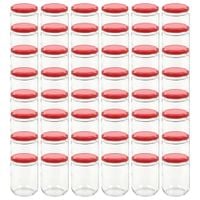 Szklane słoiki na dżem, czerwone pokrywki, 48 szt., 230 ml