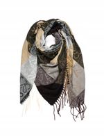 Versoli - miękka i ciepła chusta krata frędzle nadruk czarny szary beż 2#