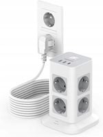 LISTWA ZASILAJĄCA TESSAN TPS03-DE-C 8 GNIAZD 3 PORTY USB 2 M BIAŁA