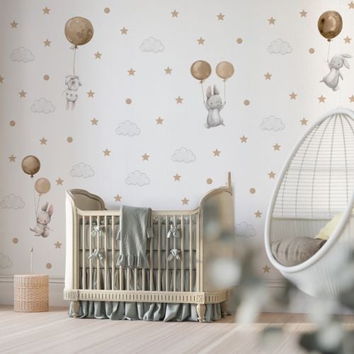 Naklejki Dla Dzieci Króliczki Balony Chmury Gwiazdy ZESTAW 60cm x 30cm na Arena.pl