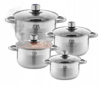 ZESTAW 4 SZT GARNKÓW STAL NIERDZEWNA GARNKI Z POKRYWKAMI INDUKCJA GAZ