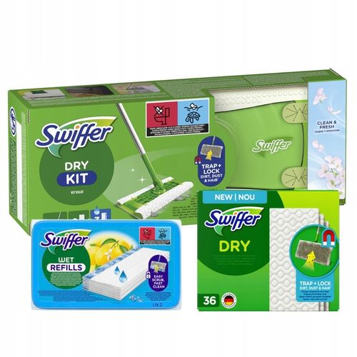 Zestaw Swiffer Dry+Wet Kit + mokre chusteczki 20szt, suche ściereczki 36szt na Arena.pl