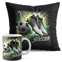 ZESTAW KUBEK + PODUSZKA CZARNA - PIŁKA NOŻNA SPORT DRUŻYNA MECZ PUCHAR