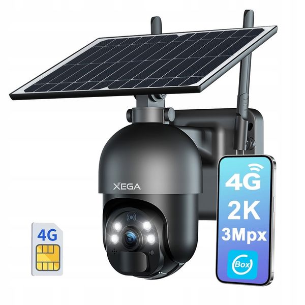 KAMERA SOLARNA ZEWNĘTRZNA OBROTOWA NA KARTĘ SIM 4G LTE GSM 2K 3MP Z KARTĄ zdjęcie 1