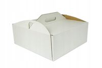KARTON PUDEŁKO KOSZYK NA TORT BIAŁY Z UCHWYTEM - 26x26x15 cm