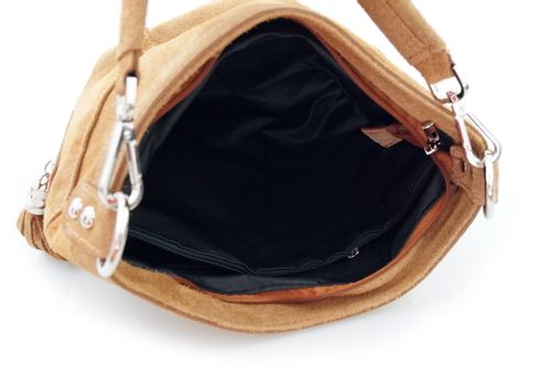 VERA PELLE torebka zamszowa worek z frędzelkami i paskiem V322 bordowa na Arena.pl