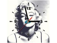 30X30CM ZEGAR MARILYN MONROE TURKUSOWYMI USTAMI OBRAZ DREWNO