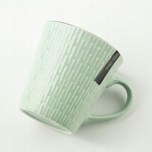 CERAMICZNY KUBEK NA KAWĘ HERBATĘ MIĘTOWY ZDOBIONY W WZÓR KRESKI 340 ML na Arena.pl