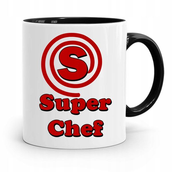 Kubek Czarny Dla Kucharza Kucharki Super Chef Z Nadrukiem Ze Zdjęciem zdjęcie 1