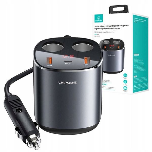 ROZGAŁĘŹNIK + ŁADOWARKA DO AUTA 2x USB USB-C 245W zdjęcie 1