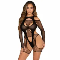 leg avenue bodystocking fishnet harness czarny z paskiem do pończoch