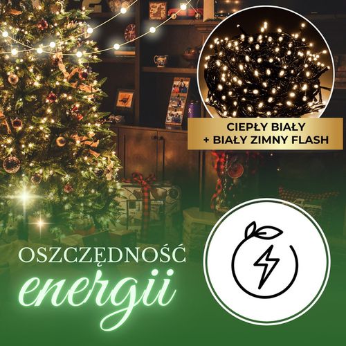 Lampki choinkowe 300 led biały ciepły, flash biały zimny 25,5 m oświetlenie świąteczne IP44 na Arena.pl