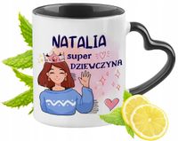 Kubek Czarny Z Uszkiem W Kształcie Serca Dla Natalii Idealny Na Prezent