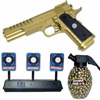 PISTOLET NA KULKI BROŃ MAGNUM PISTOLETY ZŁOTY KARABIN + KULKI 800 i TARCZA