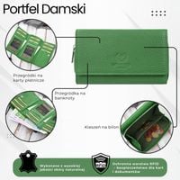 portfel damski duży zielony ze skóry naturalnej