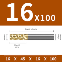 Frez Trzpieniowy 4-Ostrzowy VHM w Powłoce ZRN, Rozmiar: Ø16x45x16Dx100L