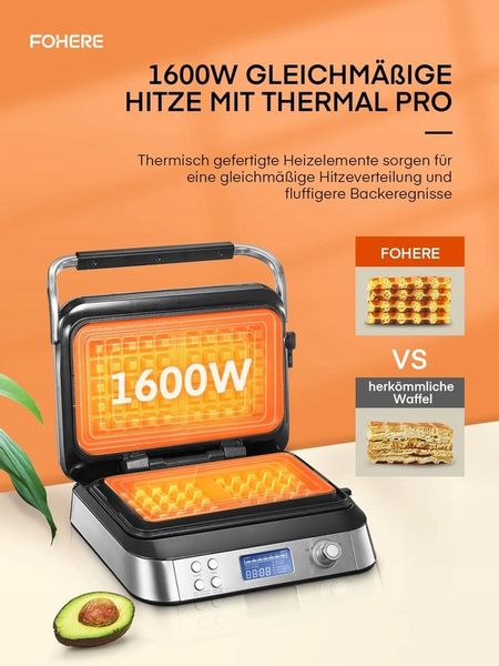 Gofrownica FOHERE 5403 srebrny/szary 1600 W zdjęcie 2