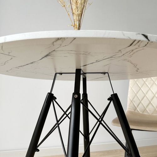 Stolik okrągły PARIS BLACK DTW 80 cm marmur biały na Arena.pl