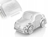 Skarbonka posrebrzana auto z grawerem prezent na chrzest dla chłopca