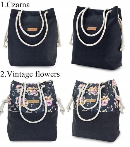 TOREBKA DAMSKA WOREK SHOPPER TORBA KWIATY BAGGAGE na Arena.pl